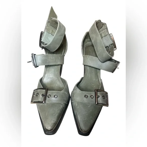 Free People Jeffrey Campbell Hendrix ~ Size 9 ~ Olive Cow Leather Heels Shoes - Picture 6 of 10